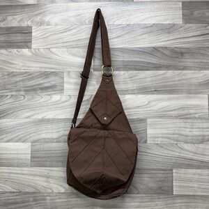 Talismana Designs Crossbody Bag Women Brown Cotton Leaf Design Travel Zip Pocket